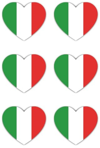 Aufkleber: 50 mm, 6 Stück - 6er Set Italien Flagge Herz Aufkleber Vinyl 50mm wetterfest UV-beständig Auto Laptop Koffer Helm Fenster