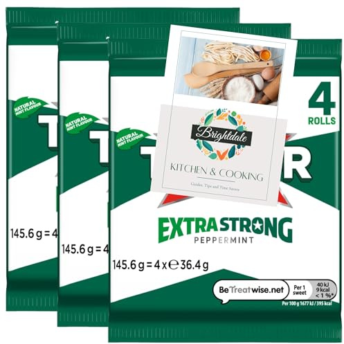 Strong Mints Bundle with Trebor Extra Strong Peppermint 145.6g (4 Rolls Per Pack) 3 Pack + Brightdale Kitchen Booklet