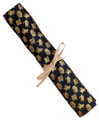 Nishijin-ori Japanese Knife Roll: Handcrafted Fabric, 5-6 Knife Storage; Four Japanese Symbols Pattern