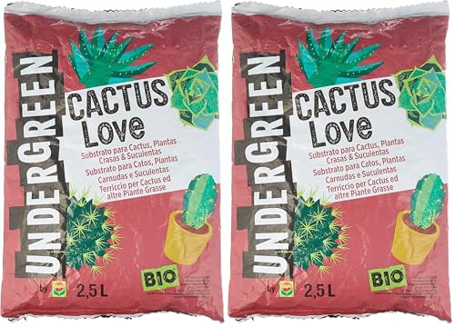 Undergreen CACTUS Love, Terriccio per Cactus e altre Piante Grasse da appartamento o balcone, Consentito in agricoltura biologica, 2,5 l (Confezione da 2)