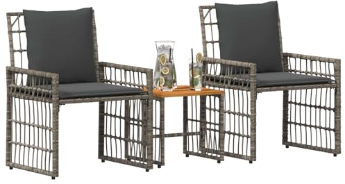 vidaXL Gartenmöbel Set 3 pcs Schwarz und Dunkelgrau, Garten und Terrasse, Rustikaler Außenstil, Wetterbeständiges Lounge-Set, Poly-Rattan-Sitzgelegenheiten, Akazienholz-Tisch, Langlebiges Design