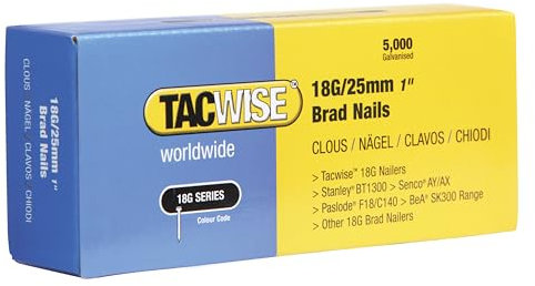 Tacwise 0396 Clavos Brad Galvanizados de Tipo 18G / 25 mm, Paquete de 5.000