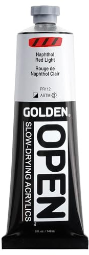 GOLDEN OPEN Slow-Drying Acrylics, Naphthol Red Light, 5 fl oz. tube, Professional Acrylic Paint, Semi-Opaque
