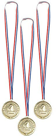 Boland 42056 - Medaille 1 mit Stoffband, 3 Stück, Preisverleihung, Pokal, Siegerehrung, Partyspiel, Gewinner, Wettbewerb