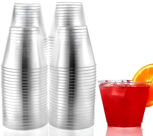 Hanna K Signature Bicchieri in plastica dura da 260 ml, bicchieri da festa, in vetro anticato, 50 pezzi, trasparenti