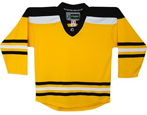 TronX Spielbekleidung DJ300 Junior Eishockey Trikot, Hockeybekleidung, Lange Ärmel (DE/NL/SE/PL, Alphanumerisch, L, XL, Boston Bruins - Gold)