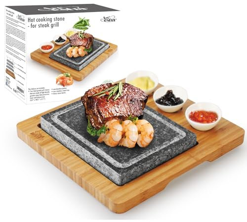 Artestia Cooking Stones for Steak, Indoor Grill Sizzling Hot Stone Set, Steak Stones Hot Stone Cooking, Hot Rock Cooking Stone Set Barbecue/BBQ/Hibachi/Steak Grill (One Deluxe Set with Two Stones)