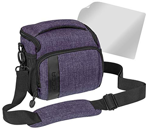 PEDEA DSLR-Kameratasche Fashion mit Displayschutzfolie für Olympus E-M5 Mark II Pen E-PL8 E-PL9 / Canon EOS M50 / Nikon D5600 D7500 / Panasonic G9 G70 G81 GX8 / Fujifilm X-T3 X-T100, Gr. L lila