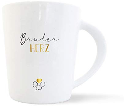 mintkind® Kaffeebecher Bruderherz | Porzellan Kaffee Becher Tasse Weiß | Geschenk für Geschwister | Für den Bruder Geburtstag, Ostern, Weihnachten & als Dankeschön | Geschenkidee Teetasse