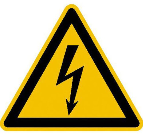 Betriebsausstattung24® Warnschild auf Rolle Warnung vor elektrischer Spannung 500 Stk/Rolle Gröߟe Einzeletikett (SL): 1,5 cm Folienetiketten, selbstklebend, auf Rolle