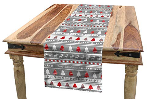 ABAKUHAUS Weihnachten Tischläufer, Deer Bäume Borders, Esszimmer Küche Rechteckiger Dekorativer Tischläufer, 40 x 225 cm, Weiß Grau