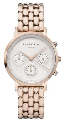 Rosefield Femme Montre The Gabby: Argent 33mm Boîtier Rond with Cadran Blanc et Bracelet Acier Or Rose - NWR-N91
