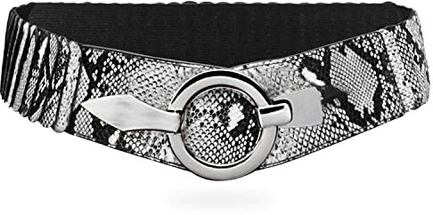 Glamexx24 Elastischer Damen Taillengürtel gürtel 6cm breiter Hüftgürtel mit silberner Ring (Schlange, Taillenweite 75cm-110cm)