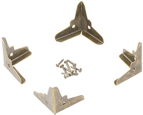 LAUBLUST 4er Set Eck-Beschläge Antik-Stil - Messingfarben 20x20x20mm | Kisten & Möbelecken | Kantenschutz & Verzierung