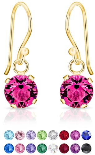 DTPsilver® Pendientes Pequeños de Colores - Plata de Ley 925 Chapado en Oro Con Cristal Swarovski® 6 mm - Mujer Oro Rosa