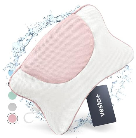 Vesta+ Badewannenkissen M Rosa [perfekte Passform für Nacken & Rücken] Bequemes Badekissen - Atmungsaktive Technologie - Wannenkissen für maximale Entspannung & Komfort
