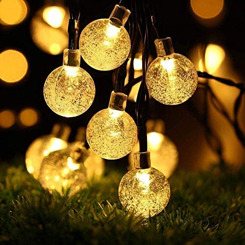 DELLCCIU 20er LEDS Kugel Lichterkette 3M, Batteriebetrieben, Lichterkette aussen, LED Lichterkette, Kristall Kugeln wasserdicht Außer/Innen Lichter Beleuchtung für Garten, Bäume(Warm white)