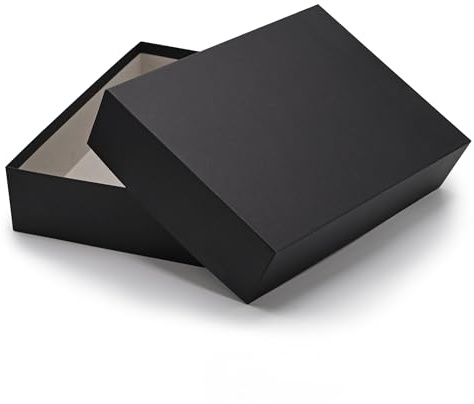 NEUSER PAPIER Geschenkbox mit Deckel DIN A4 – Aufbewahrungsbox Karton Schwarz bezogen – Geschenkkarton Schachtel stapelbar 302 x 213 x 70 mm, 40 Stück