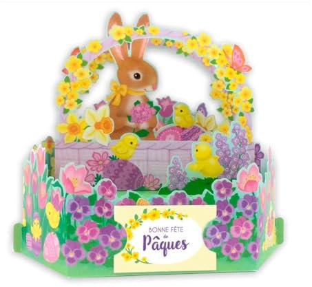 Draeger Paris - Pop Up Karte, Karte 3D Grußkarte mit Umschlag - Bonne fête de Pâques Hase und Küken - format 18 x 11,5 cm