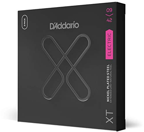 D'Addario E Gitarren Saiten | Gitarrensaiten E Gitarre | Gitarren Saiten | Saiten E-Gitarre | XTE0942, vernickelte XT Stahlsaite für E-Gitarre, Super Light, 09-42, 3 Sätze