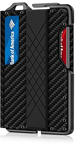 MURADIN Porte Feuille Homme Tactique Minimaliste, Porte Cartes Mince en métal Anti-RFID-B, Porte Carte Cuir Homme à Deux Volets pour Poche Frontale avec Pince à Billets (Fibre de Carbone)