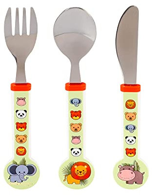 Animal Kids Children's Kids 3pcs Stainless Steel Cutlery Utensil Set, Knife Fork Spoon Toddler