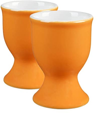 Argon Tableware Coloured Ceramic Egg Cups - Pack of 2 - Yellow Modern Style Breakfast Brunch Easy Clean Hard Soft Boiled Eggs Dipping Holder Stand for Breakfast, Brunch