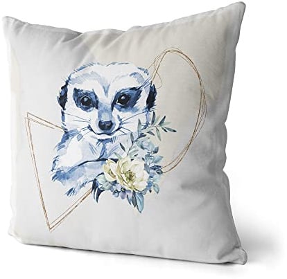 EAU ZONE Kissen Dekokissen Kuschelig Aquarell Erdmännchen Pastelltöne Dekorativ Schön Weich