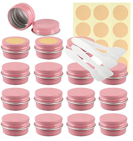 Lusdoly 100 Pièces Pots en Aluminium Rose 5ml - Ø26x15mm Pot Cosmétique Bougie Aluminium Vides Pots de Voyage Rondes pour Crème avec Mini Spatule et Étiquette