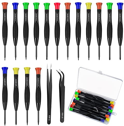 18 Pcs Small Screwdriver Set, Magnetic Precision Screwdriver Set, Watch Glasses Screwdriver Kit with Flathead Phillips Pentalobe Torx Star Screwdrivers Tweezers for Electronics Jewelry Repair