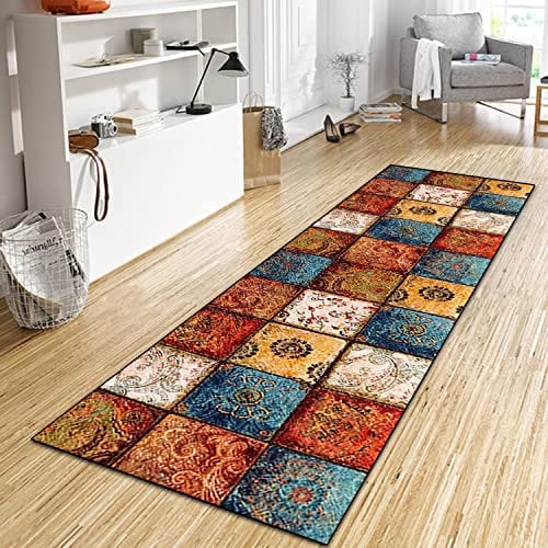 WTHYGB Teppich Läufer Flur Küche 40x60 cm, Vintage rutschfest Waschbar Dauerhaft Küchenläufer Flurläufer, Lang Polyester Orange Muster Teppichläufer für Korridor, Schlafzimmer, Innen Wohnzimmer