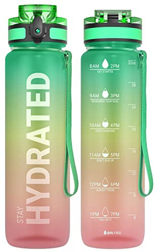 Sahara Sailor Trinkflasche, BPA-Frei Tritan, 1L/500ML/750ML Auslaufsicher Trinkflasche mit Zeitmarkierung für Gym, Sport, Outdoor, Schule, Job