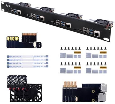 Waveshare 1U Rack Kit for Raspberry Pi 4B with 19″ Rackmount Supports up to 4 Units