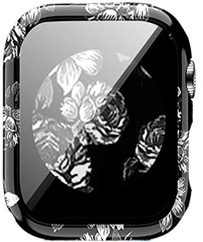 Compatibile con Apple Watch Serie 9, 8, 7, 41 mm, 45 mm, motivo floreale, in vetro temperato, resistente agli urti, custodia protettiva per Apple Watch da 45 mm, 41 mm (45 mm, fiori 8)