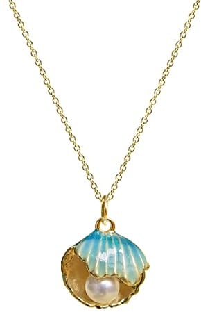Collier avec pendentif en coquillage pour femme, collier tendance avec pendentif en perles de coquillage vert et rose, collier doré mignon pour femme, bijoux de plage pour femme bohème