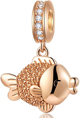 Rosegold männliche Karpfen Fisch Anhänger Goldfisch Charms passen Pandora Valentines Armband, 925 Sterling Silber Junge Goldfish Koi Fish CZ Perlen, Hochzeitstag Geschenk für Freund/Mann/Paar