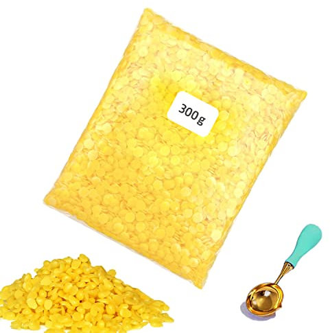NUWIQ Bienenwachs, 300g Bienenwachs Pastillen, Bienenwachstücher, als Kerzenwachs, mit Siegelwachs Löffel, für Kosmetik, Bienenwachstücher and Kerzen gießen