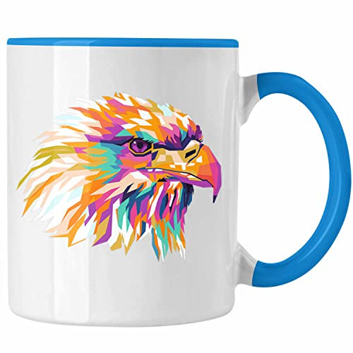 Trendation - Adler Polygon Tasse Geschenk Adler-Fans Bunt Kaffeetasse (Blau)