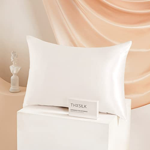 THXSILK 25 Momme Seide Kissenbezug für Haar und Haut - Maulbeerseide Kissenbezug - Hypoallergen mit Versteckter Reißverschluss - Pure Seide auf Beide Seiten … (Luxus-Weiß, 40x60cm)