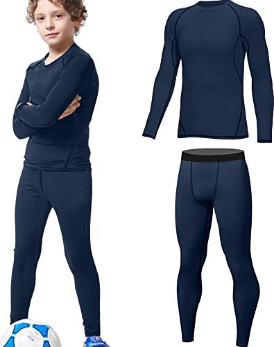 HOPLYNN - Thermounterwäsche Set für Kinder Funktionsunterwäsche Skiunterwäsche Jungen Atmungsaktiv Thermo Unterwäsche Warme Fussball Ski Blau M