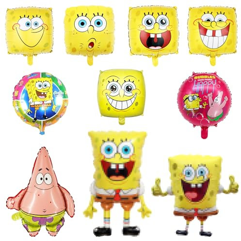 Folienballon Geburtstag, 10 Stück Schwammkopf Helium Ballons, XXL Luftballon Deko Kindergeburtstag, Cartoon Ballons für Geburtstagsdeko, als Partygeschenke