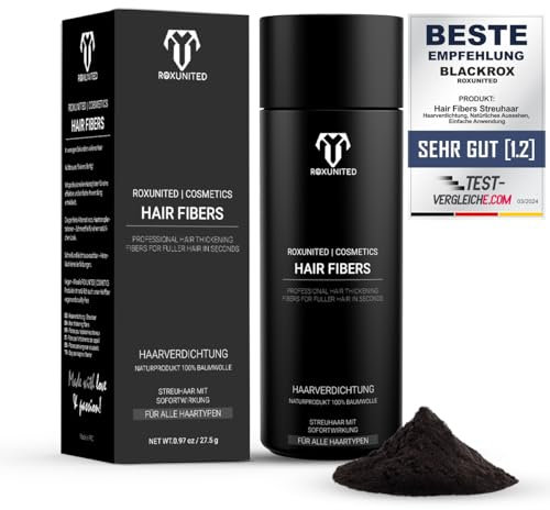 ROXUNITED Streuhaar & Haarpuder 27,5G [Dunkel Braun] Vergleichssieger 2024 | Für Männer & Frauen | Perfekt zur Haarverdichtung & als Haarauffüller | Schütthaar | Steigert das Haarvolumen