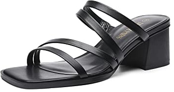 DREAM PAIRS Women's Strappy Heels Block Open Toe Low Heel Chunky Mules Sandals Dress Shoes,Size 6,Black,SDHS2370W