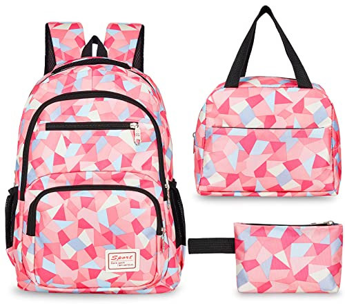 Sarsumir Zaino Scuola Zainetto Bambina Ragazzo per Superiore Media Università, 3 Pezzi School Bag Set Backpack Impermeabile, Grande Capacità Zainetto Ragazza Bambino per Scuola Viaggio, Rosa