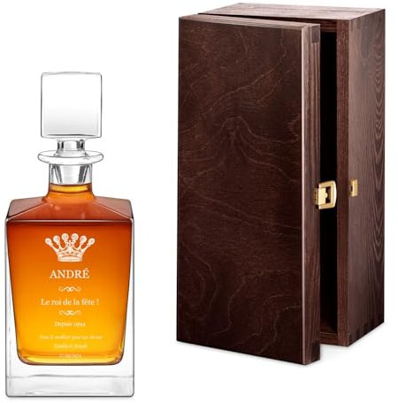 Maverton Carafe à Whisky - Cadeau Personnalisé pour lui - 81cl Bouteille Verre Transparent pour Alcool Scotch Rhum - pour Connaisseur - Idee Cadeau Homme - Cadeaux Anniversaire Homme - fete