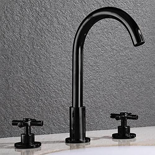 3 Loch Waschtischarmatur, Mischbatterie Bad 3 Loch Geteilt Doppelgriff Messing Armatur Waschtisch-Schwarz