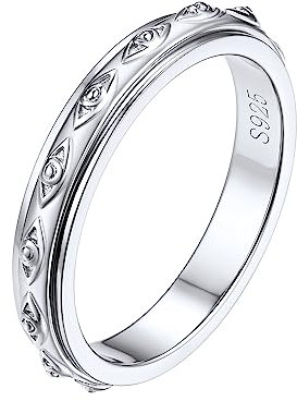 Silvora Stapelbarer Damen Spinner Ring 925 Silber Fidget Fingerring 3.5mm breit Böser Blick Anti-Angst Drehring Roller Ringe zum Stressabbauen Ringgröße 64.6(20.75) für Geburstag Valentistag