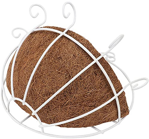 MERAXI 1 Set Metall-Pflanzkörbe zum Aufhängen mit Kokos-Einlage Weißer runder Draht Blumentöpfe oder Pflanzen Hausgarten Indoor Outdoor Bewässerung Hängekörbe