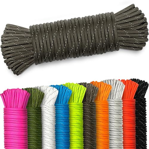 AMZoutdoor® 4 mm cuerda reflectante Paracord 550 | Cuerda de paracord reflectante | Equipo de exterior | Camping al aire libre | Cordones Paracord (gris marrón reflectante, 5 metros)