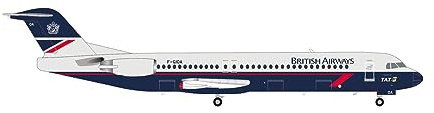 herpa Modellflugzeug British Airways (TAT) Fokker 100 – F-GIOA, Miniatur im Maßstab 1:200, Sammlerstück, Modell ohne Standfuß, Metall